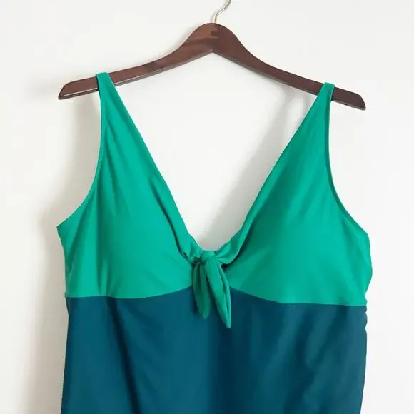 SUMMERSALT Tie Bust Colorblock Swimsuit Blue Green 22